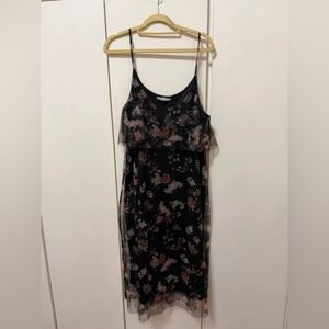 Floral Black Mesh Cold-Shoulder Dress